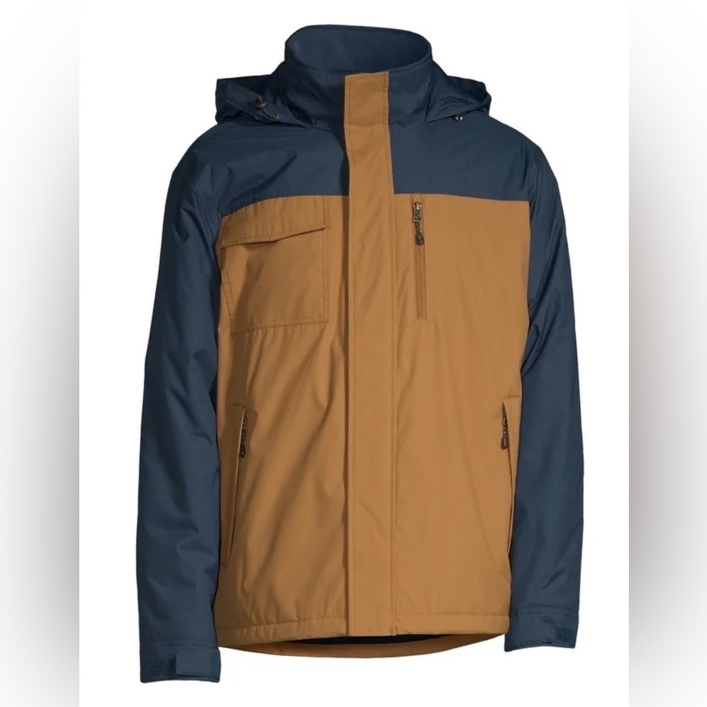 Swiss Tech‎ Men’s Size XL Midweight Colorblock Barn Jacket Navy Brown Hooded